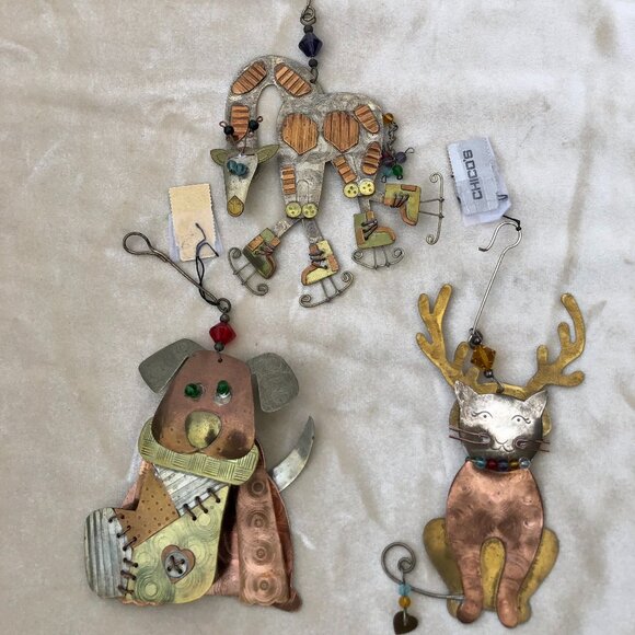 Chico's Mixed Metal Cat Dog Ornaments gold copper silver Beading NWT Lot 3 - Picture 7 of 10